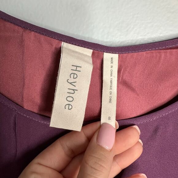 Anthropologie HeyHoe 100% silk purple bird print sheath dress Size 8 - Picture 5 of 9